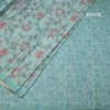 Semi Raw Silk Mint Green Printed Saree With Floral Creeper Design 02