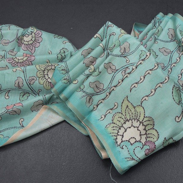 Semi Raw Silk Mint Green Printed Saree With Floral Creeper Design 02