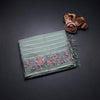 Organza Pista Green Zari Stripes Saree With Thread Border