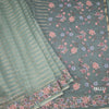 Organza Pista Green Zari Stripes Saree With Thread Border