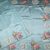 Raw Silk Sky Blue Saree With Thread Buttas And Cut Work Border