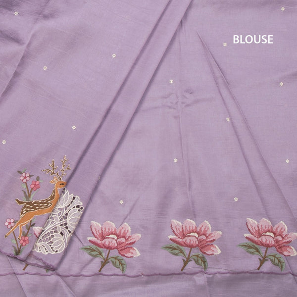 Raw Silk Lavender Saree With Thread Buttas And Cut Work Border