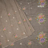 Linen Sage Green Borderless Thread Work Saree