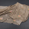 Linen Sage Green Borderless Thread Work Saree