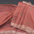 Linen Peach Saree With Floral Thread Buttas And Thread Border