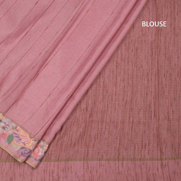 Raw Silk Onion Pink Zari Stripes Saree And Thread Border