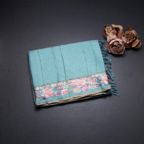 Raw Silk Powder Blue Zari Stripes Saree And Thread Border