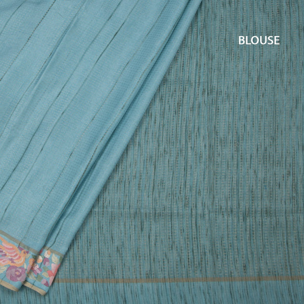 Raw Silk Powder Blue Zari Stripes Saree And Thread Border