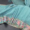 Raw Silk Powder Blue Zari Stripes Saree And Thread Border