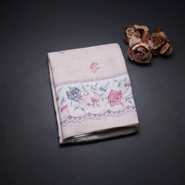 Linen Cream Floral Printed Saree 03