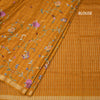 Raw Silk Mustard Yellow Zari Checked With Thread Work Saree