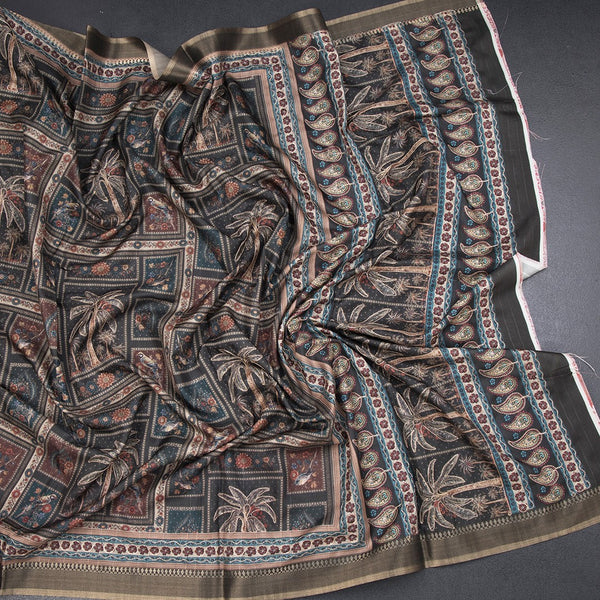 Raw Silk Dark Green Printed Saree