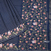 Raw Silk Navy Blue Zari Checked Saree And Thread Border