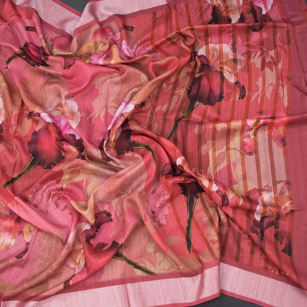 Tussar Blush Pink Printed Saree