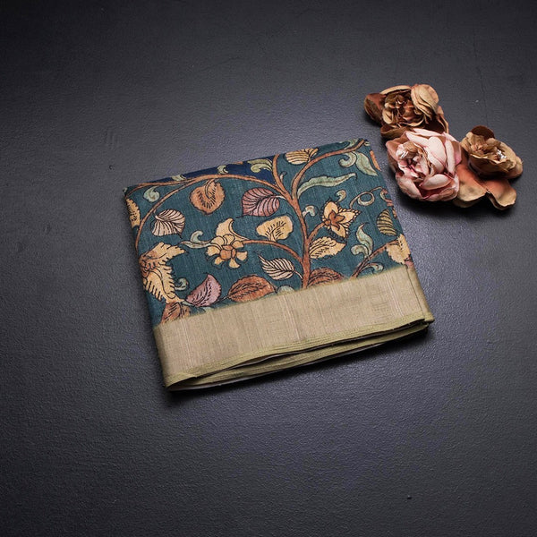 Tussar Multi Colour Kalamkari Printed Saree 02