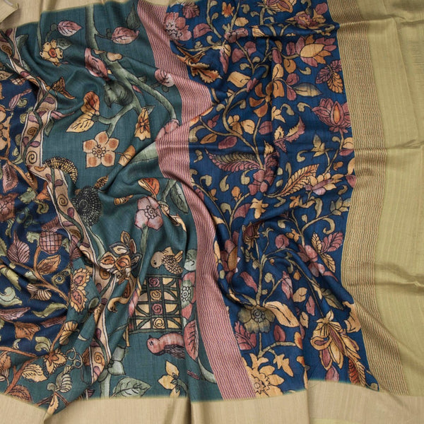 Tussar Multi Colour Kalamkari Printed Saree 02