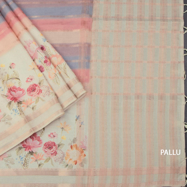 Raw Silk Multi Colour Printed With Zari Stripes Saree