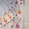 Semi Raw Silk Grey Plain Saree With Floral Creeper Design