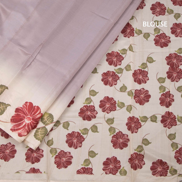 Semi Raw Silk Light Brown Plain Saree With Floral Creeper Design