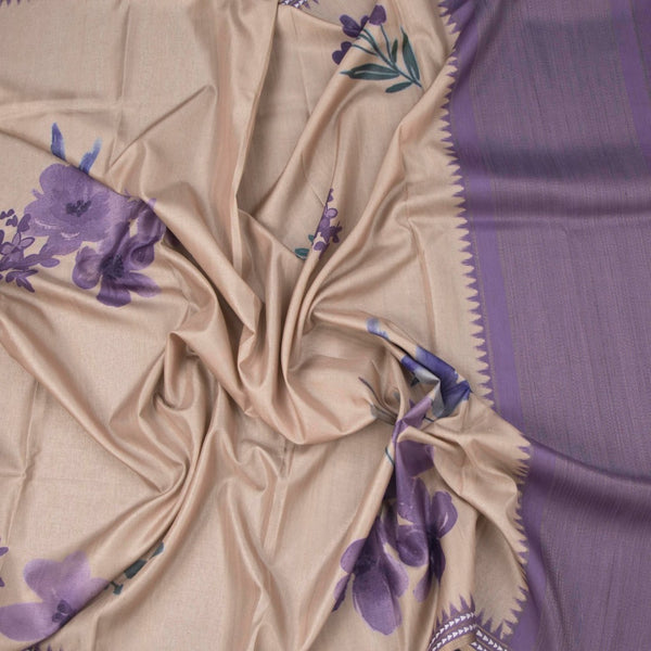 Raw Silk Cream Floral Printed Saree 02