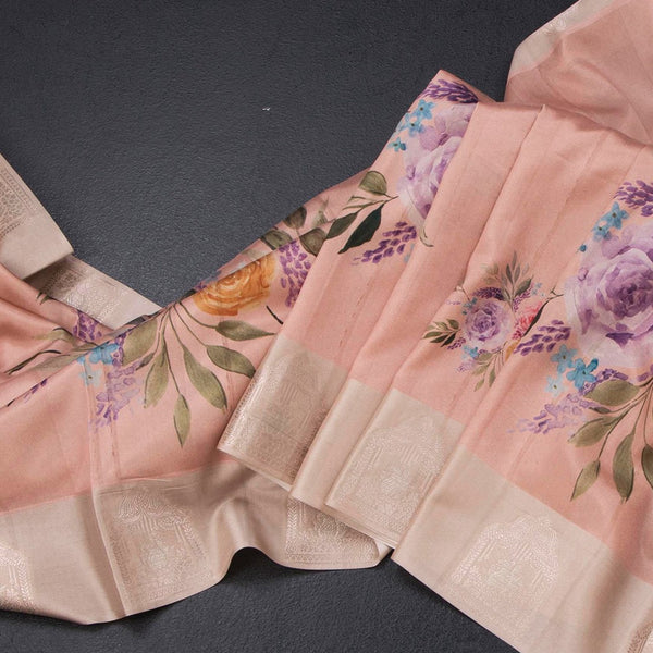 Satin Silk Peach Floral Printed Saree 02