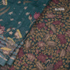 Semi Linen Teal Blue Printed Saree