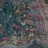 Semi Linen Teal Blue Printed Saree
