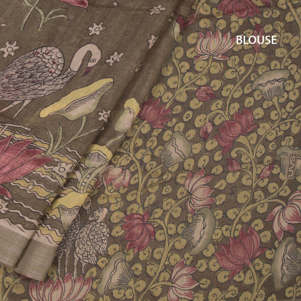 Semi Linen Olive Green Printed Saree 03