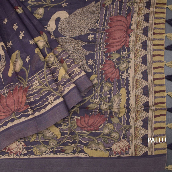 Semi Linen Dark Purple Printed Saree