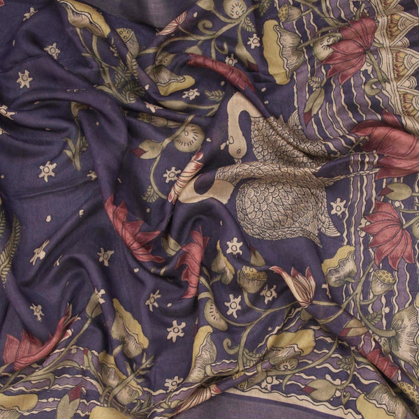 Semi Linen Dark Purple Printed Saree