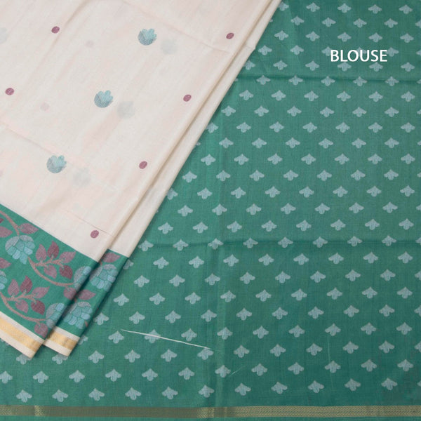 Semi Raw Silk Cream Printed Saree 12