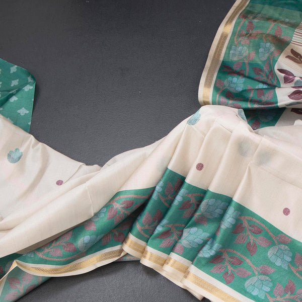 Semi Raw Silk Cream Printed Saree 12