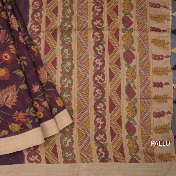 Semi Linen Maroon Printed Saree 04