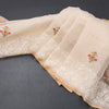 Linen Cream Floral Thread Work Saree 04