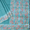 Raw Silk Peacock Blue Zari Checked Saree And Printed Border