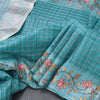 Raw Silk Peacock Blue Zari Checked Saree And Printed Border