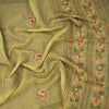 Linen Lime Green Floral Thread Work Saree