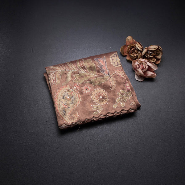 Tissue Copper Saree With Painted Zari Thread And Mirror Work
