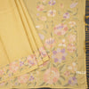 Raw Silk Pastel Yellow Zari Checked Saree And Floral Thread Border