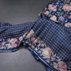 Raw Silk Dark Blue Zari Checked Saree And Floral Thread Border