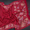 Raw Silk Red Zari Checked Saree And Floral Thread Border