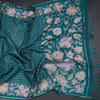 Raw Silk Peacock Green Zari Checked Saree And Floral Thread Border