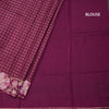 Raw Silk Wine Colour Zari Checked Saree And Floral Thread Border