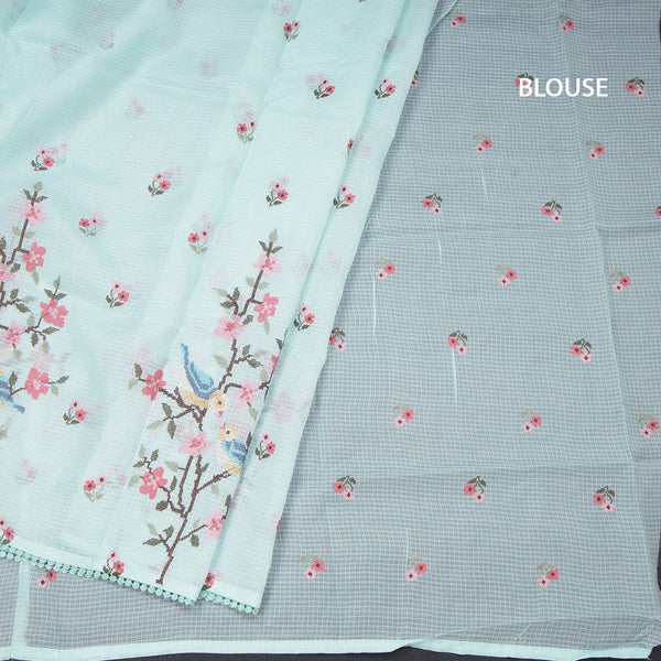 Kota Powder Blue Thread Work Saree In Tree Design