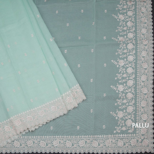 Kota Powder Blue Floral Thread Work Saree