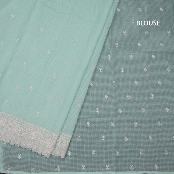 Kota Powder Blue Floral Thread Work Saree