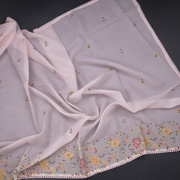 Kota Light Pink Floral Thread Work Saree