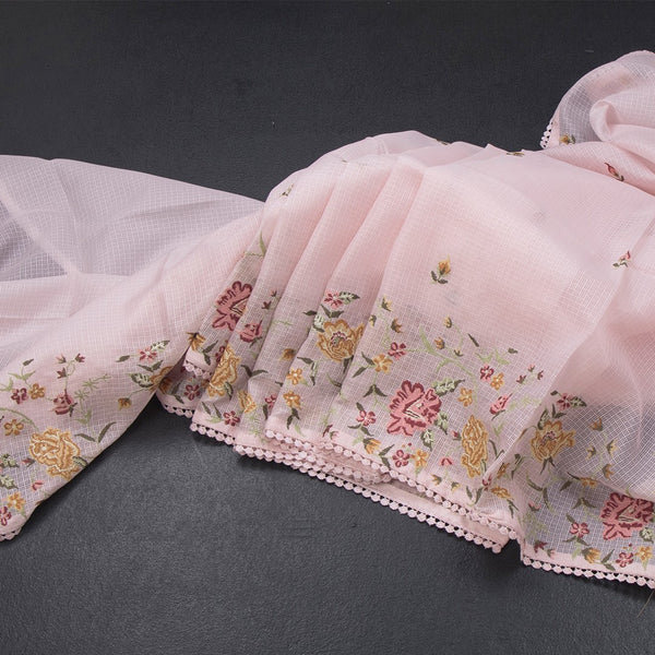 Kota Light Pink Floral Thread Work Saree
