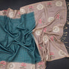 Raw Silk Peacock Blue Zari Checked Saree And Cut Work Border