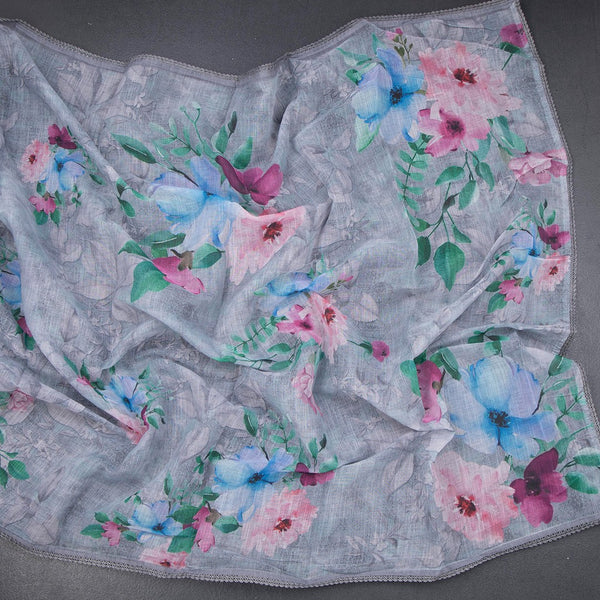 Semi Linen Grey Floral Printed Saree 07